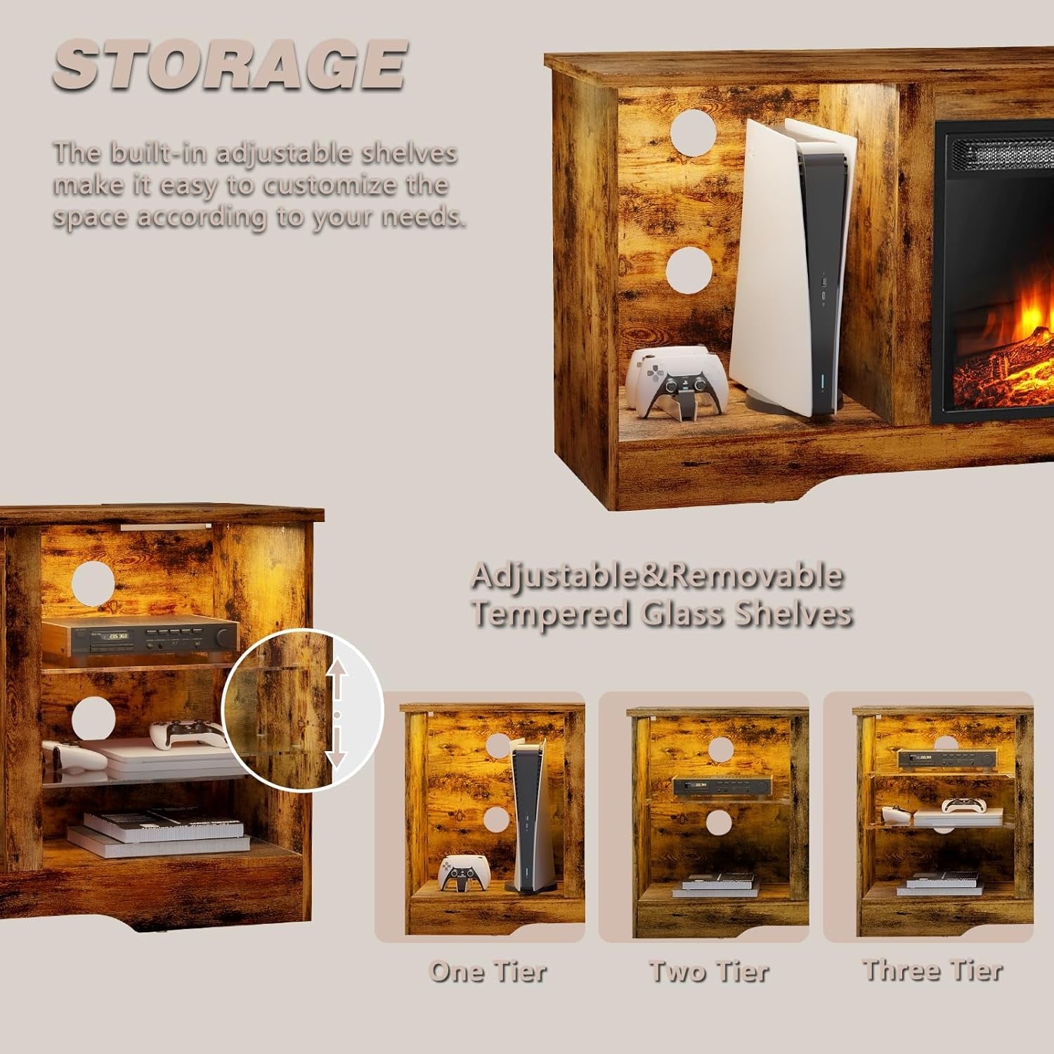 58" Brown Fireplace TV Stand for 65" TV